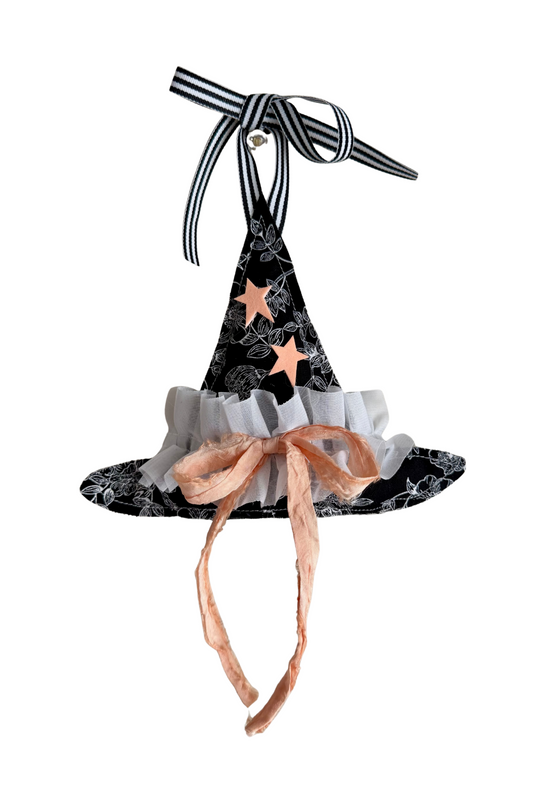 Black & Peach Floral Witch Hat