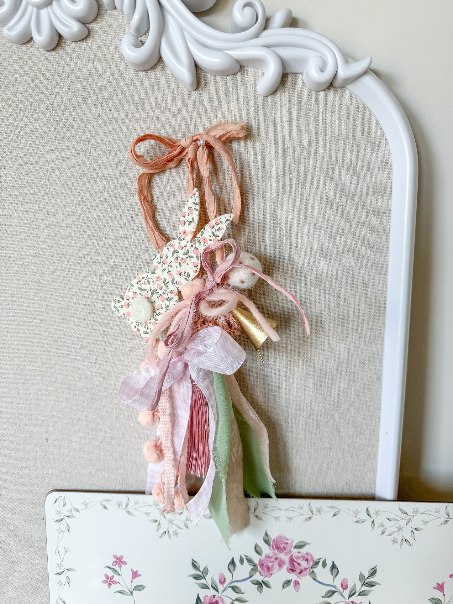 Peach & Cream Bunny Tassel with Bell