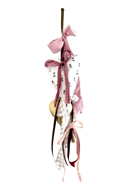White Floral Heart Door Hanger with Heart Bell