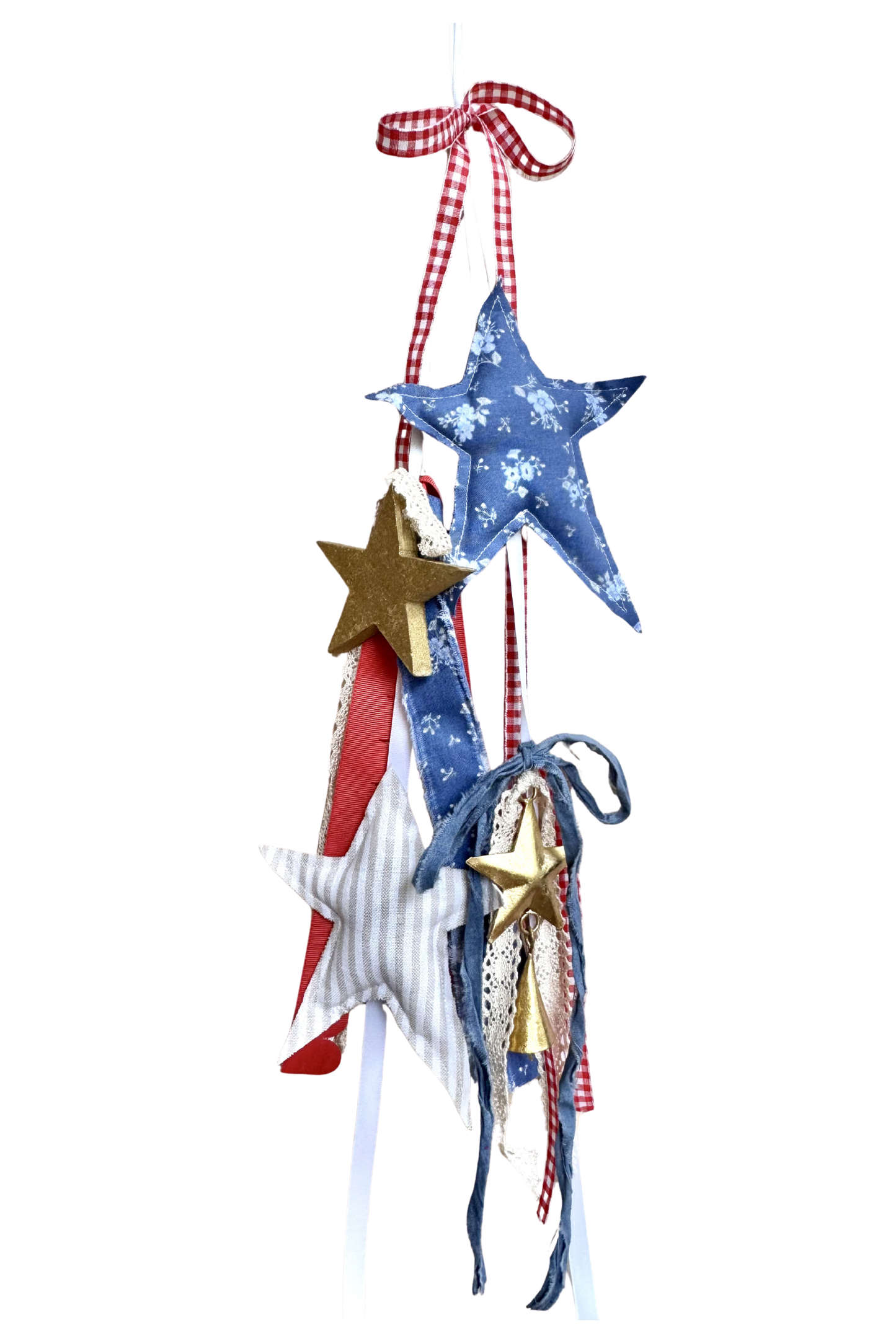 Blue Floral & Striped Star Door Hanger