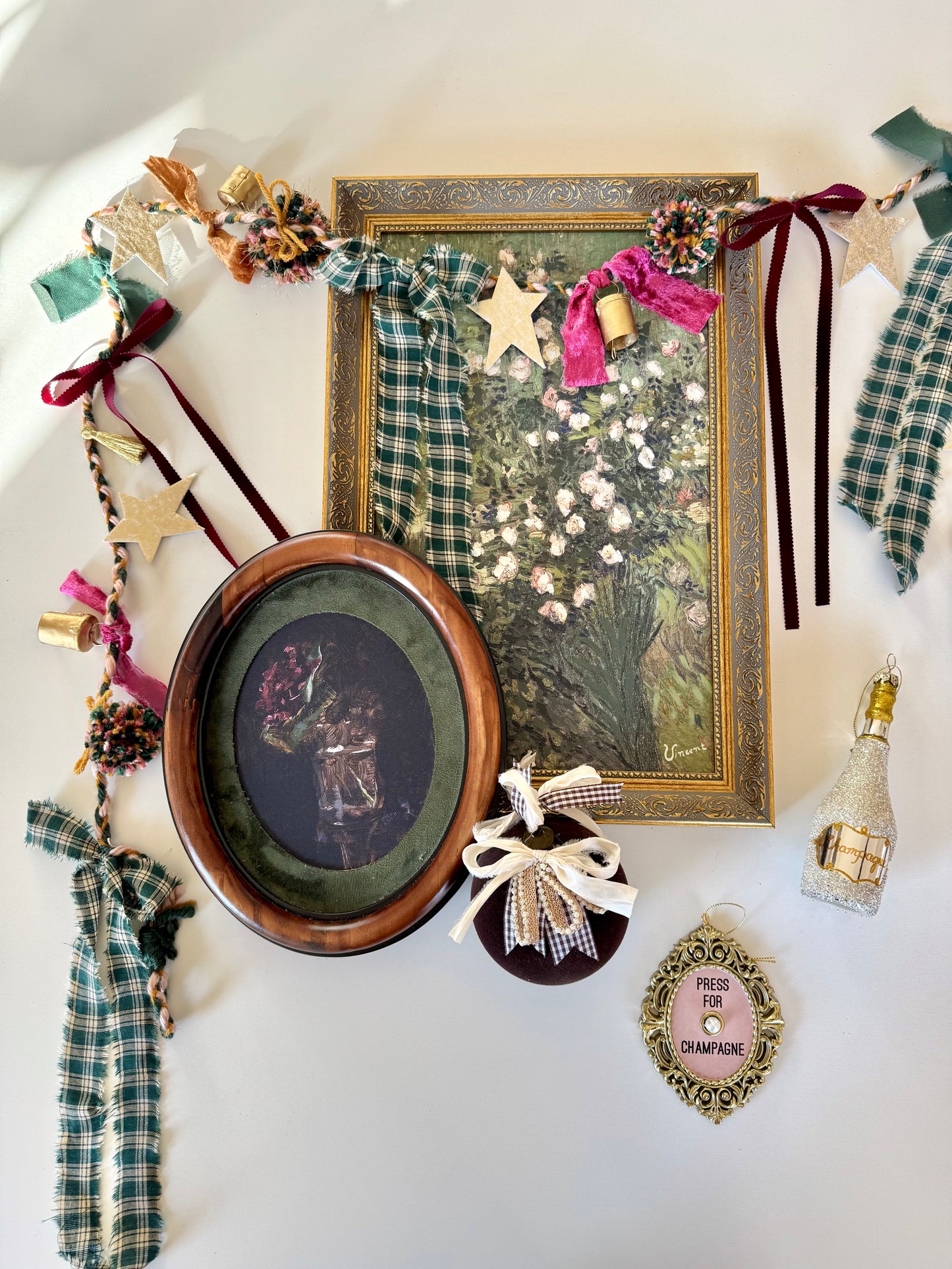 Green & Burgundy Braided Garland