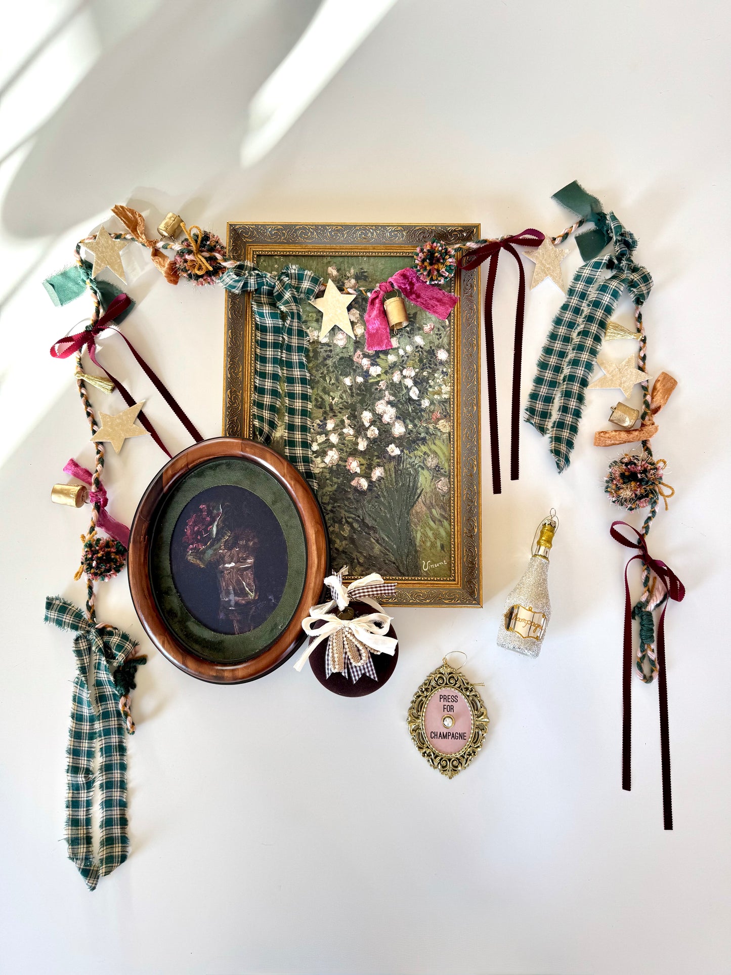 Green & Burgundy Braided Garland