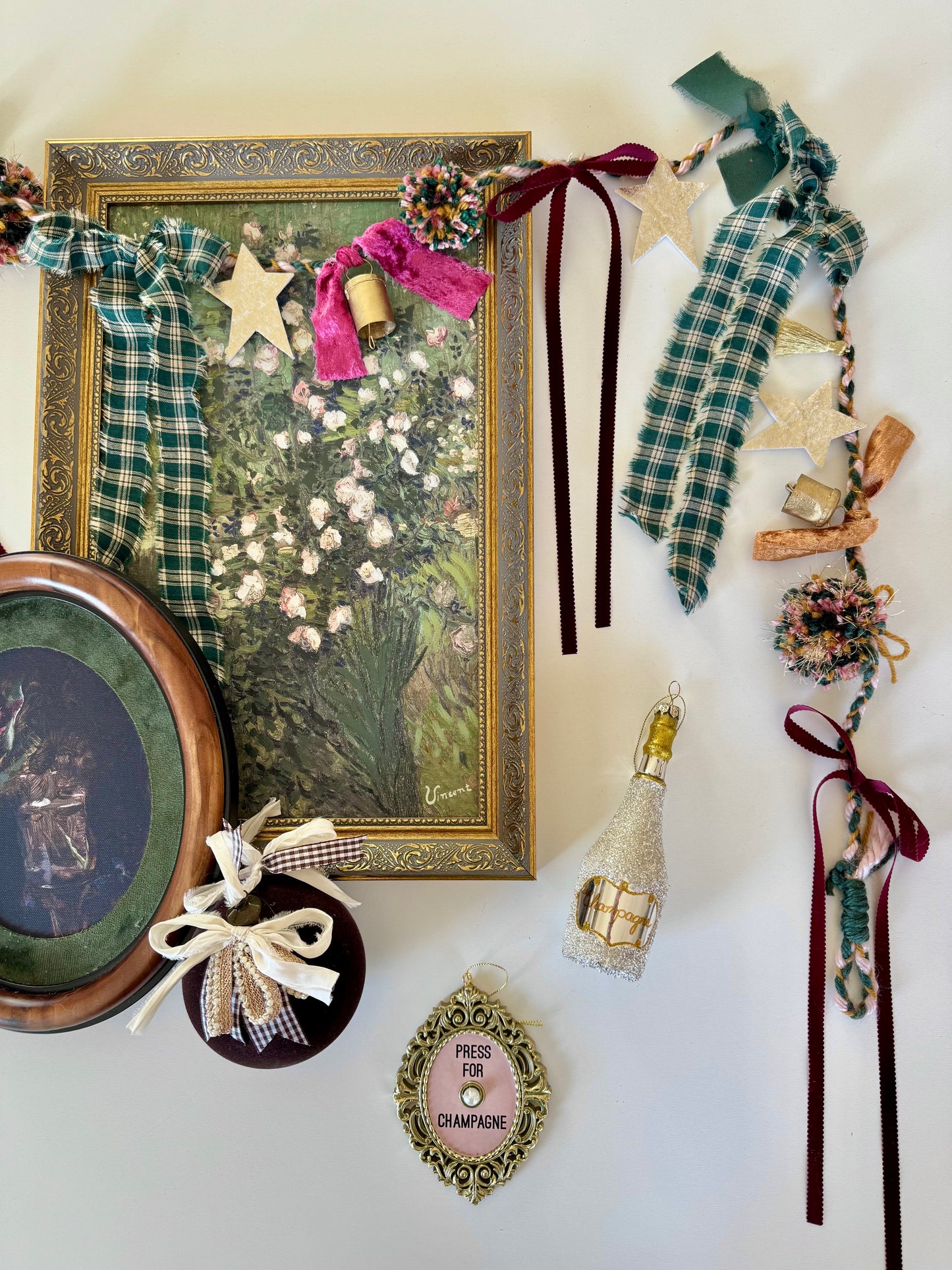 Green & Burgundy Braided Garland