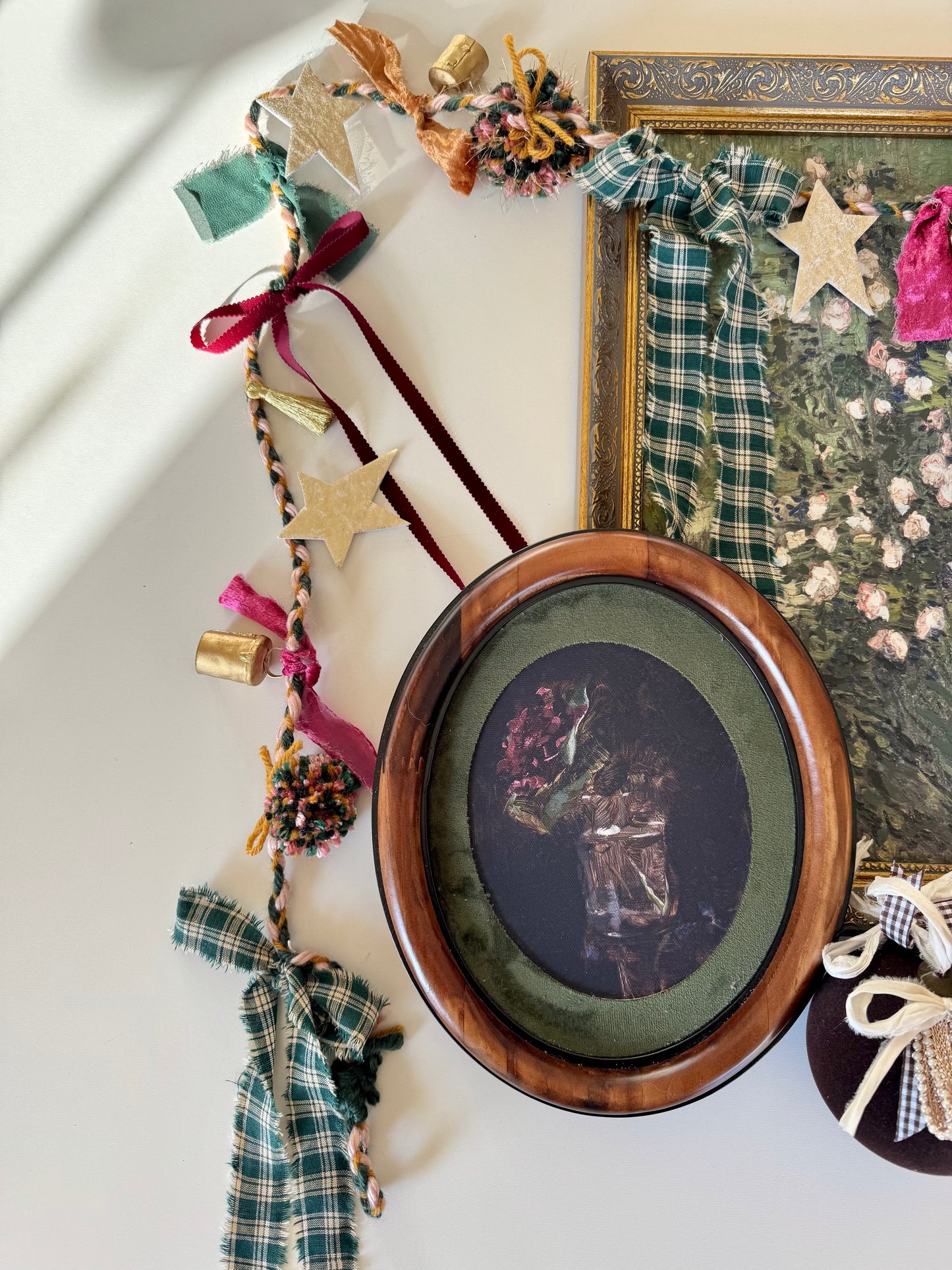 Green & Burgundy Braided Garland