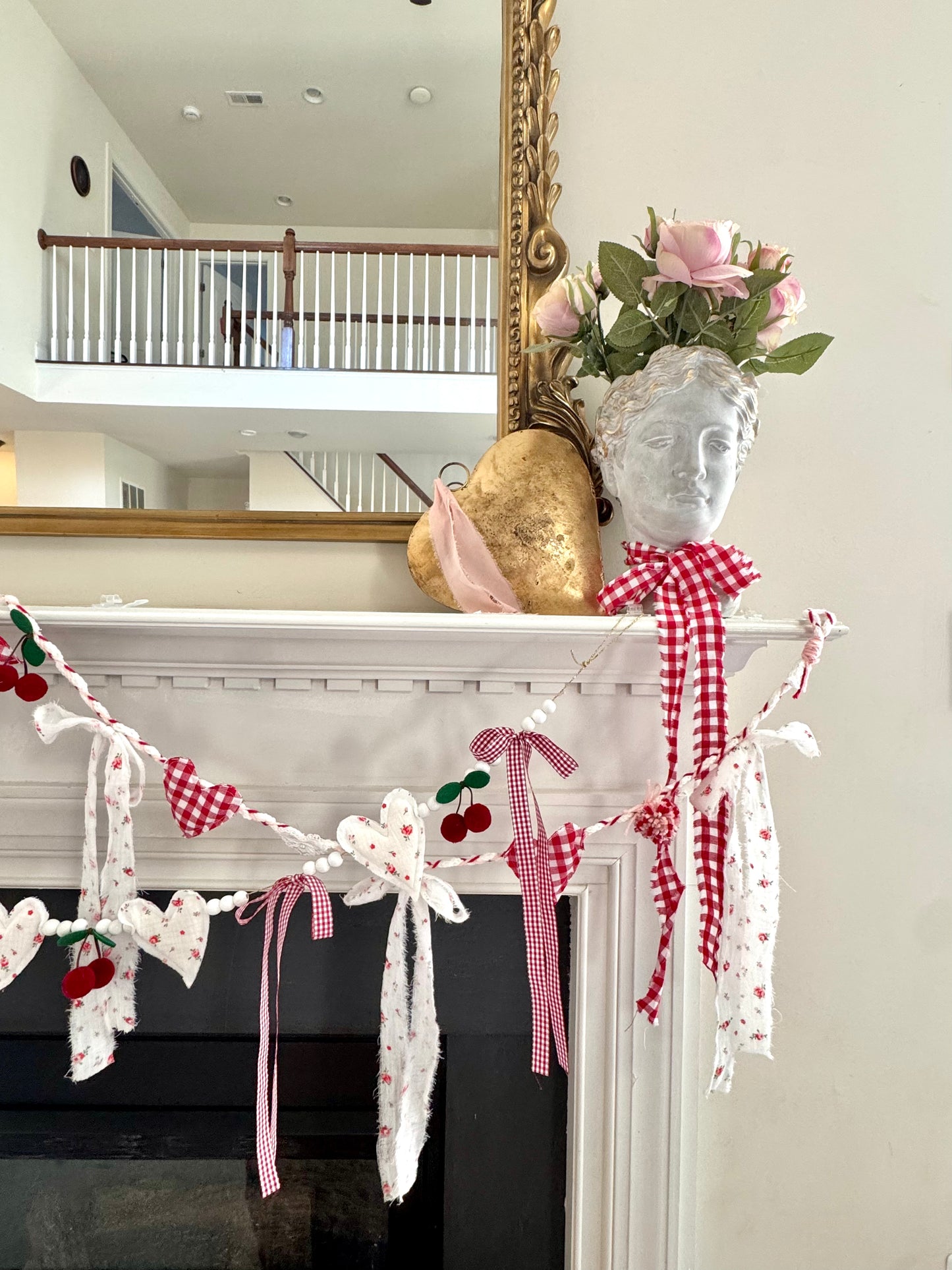 Red Gingham Heart Garland