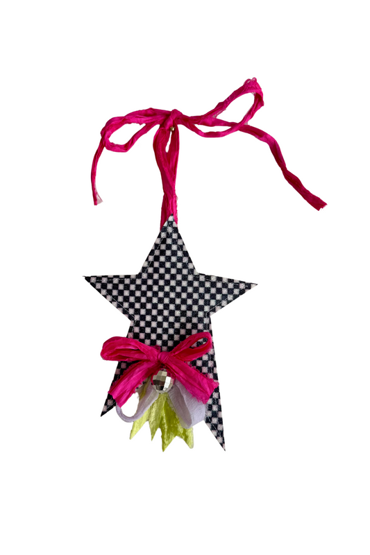 Mini Black & White Checkered Star with Disco Ball