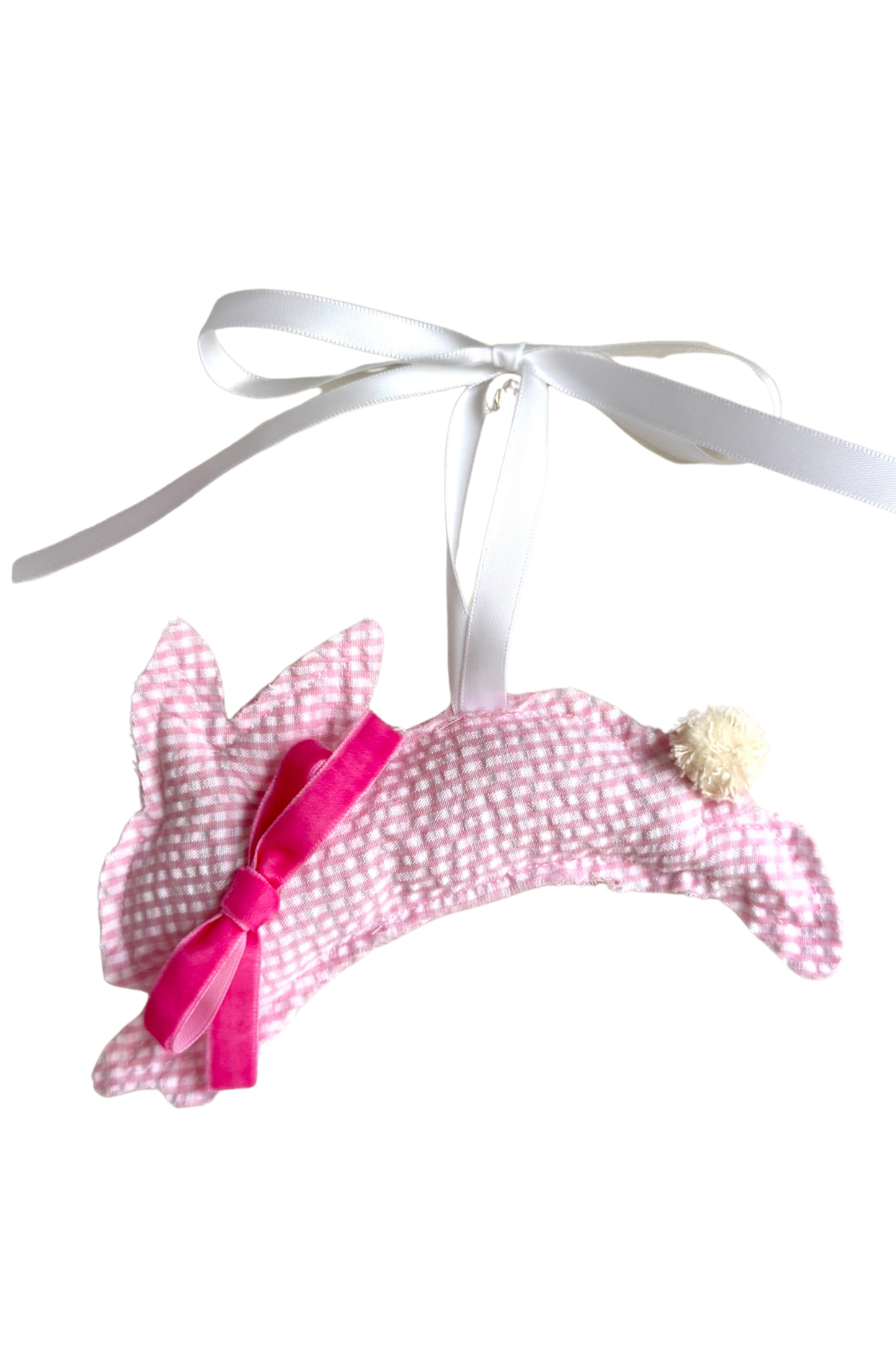 Pink Seersucker Hopping Bunny