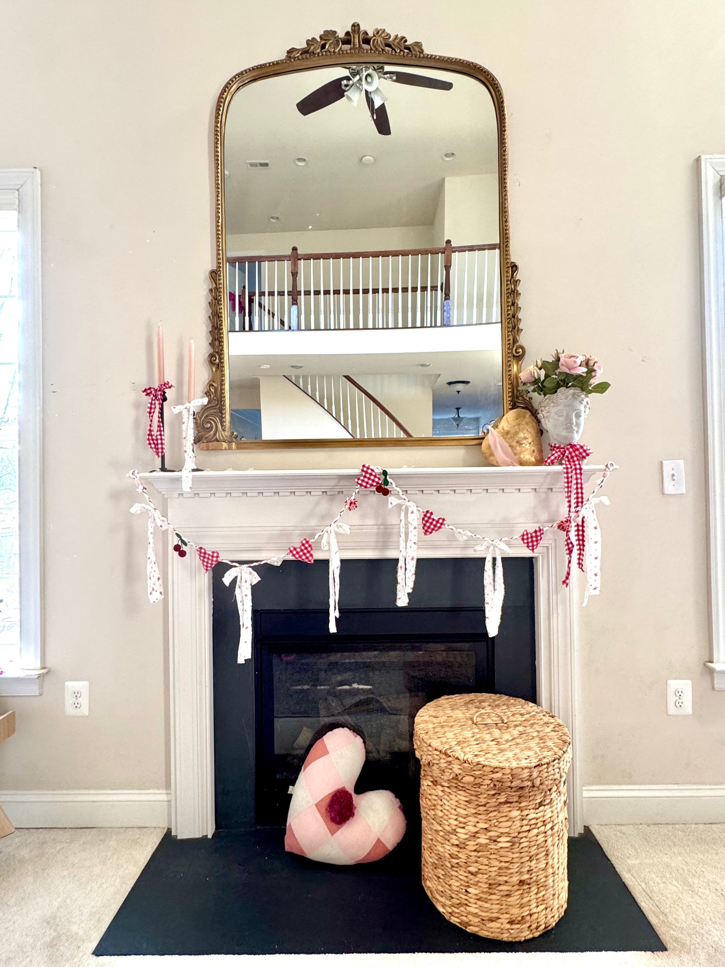 Red Gingham Heart Garland