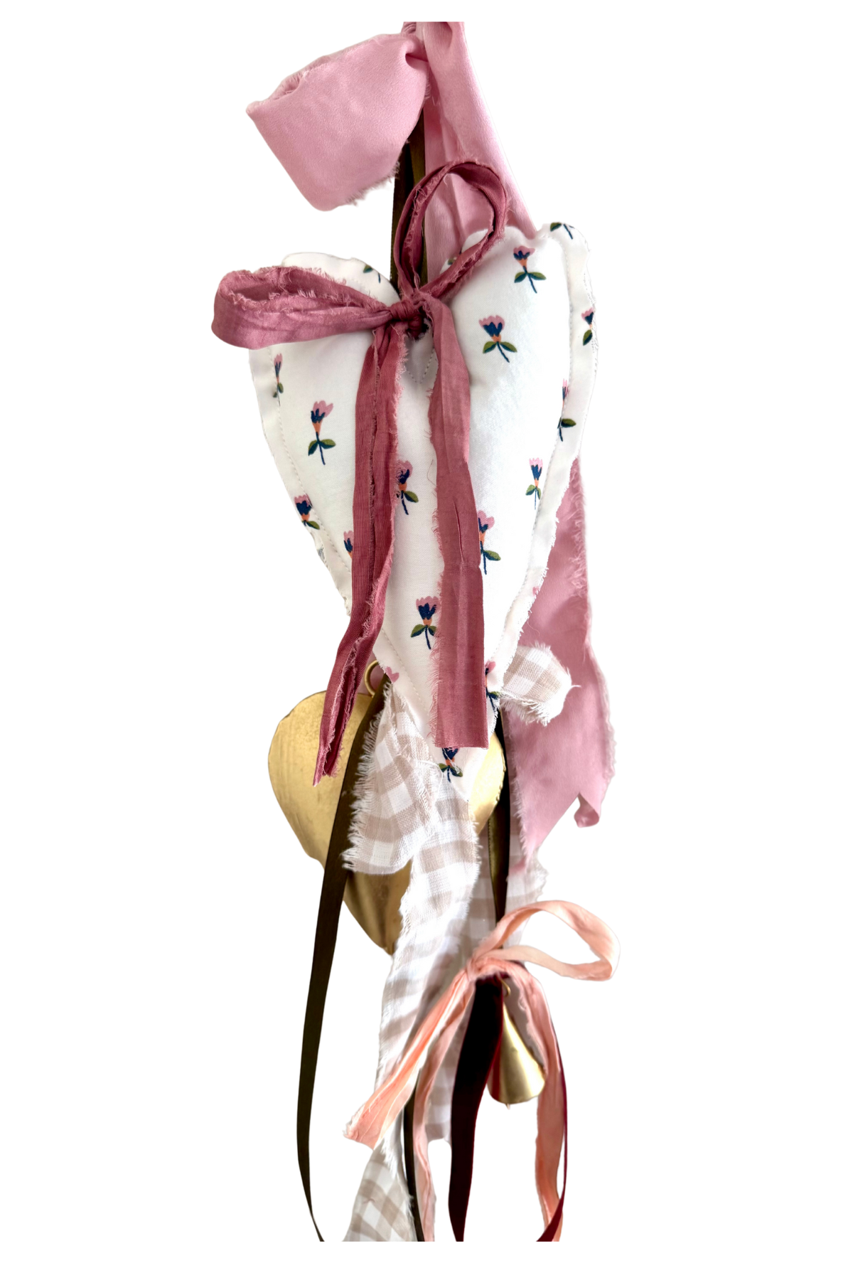 White Floral Heart Door Hanger with Heart Bell