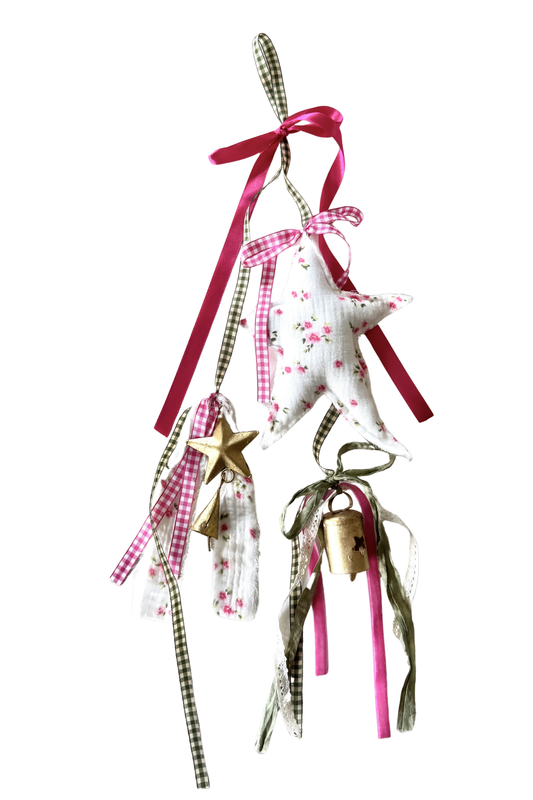 White & Pink Floral Star Door Hanger