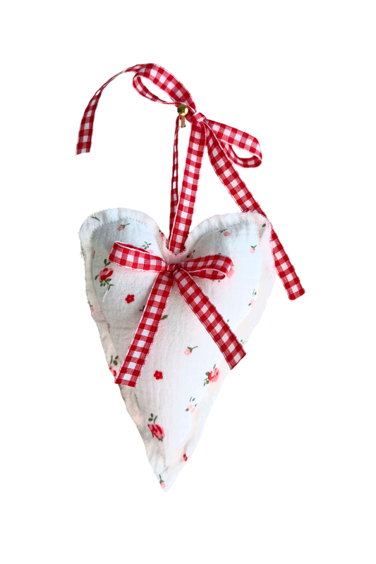 Mini White & Red Floral Heart